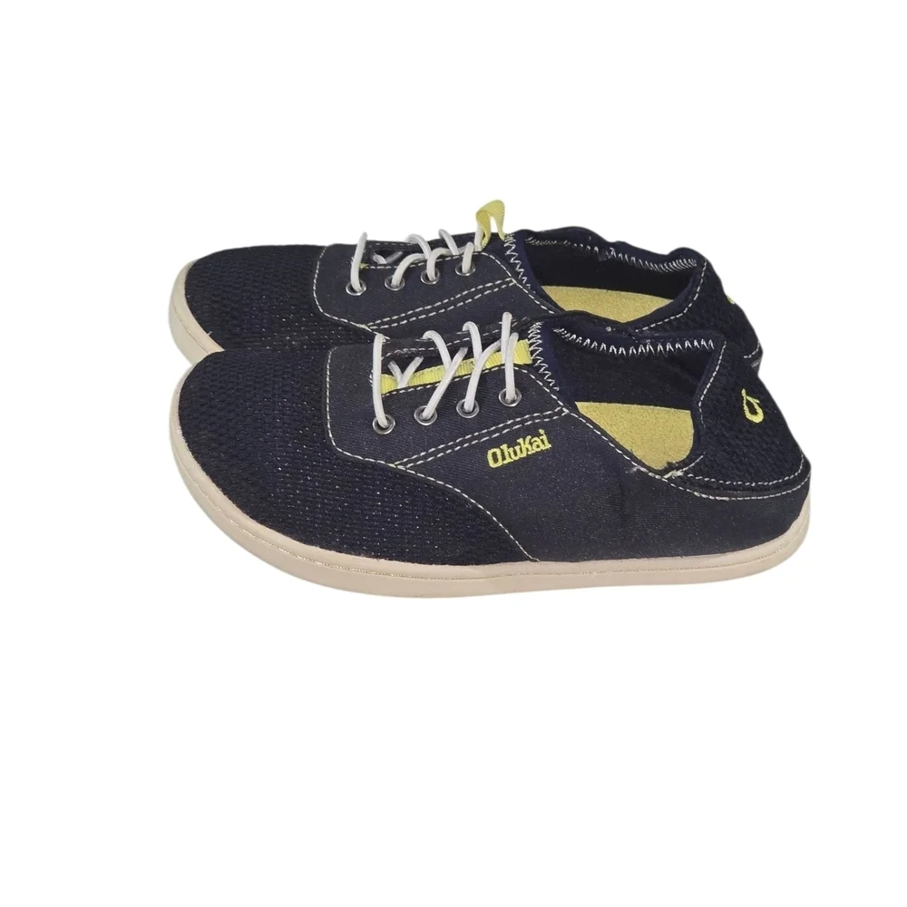 Olukai Nohea Slip On Kids Blue Mesh and Yellow Casual Shoes Sneakers Size 13
